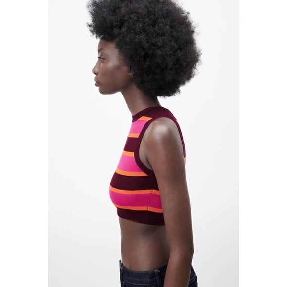 NWT Zara Blogger’s Favorite Striped Cropped Knit Sweater Vest Sleeveless Top - Picture 3 of 10